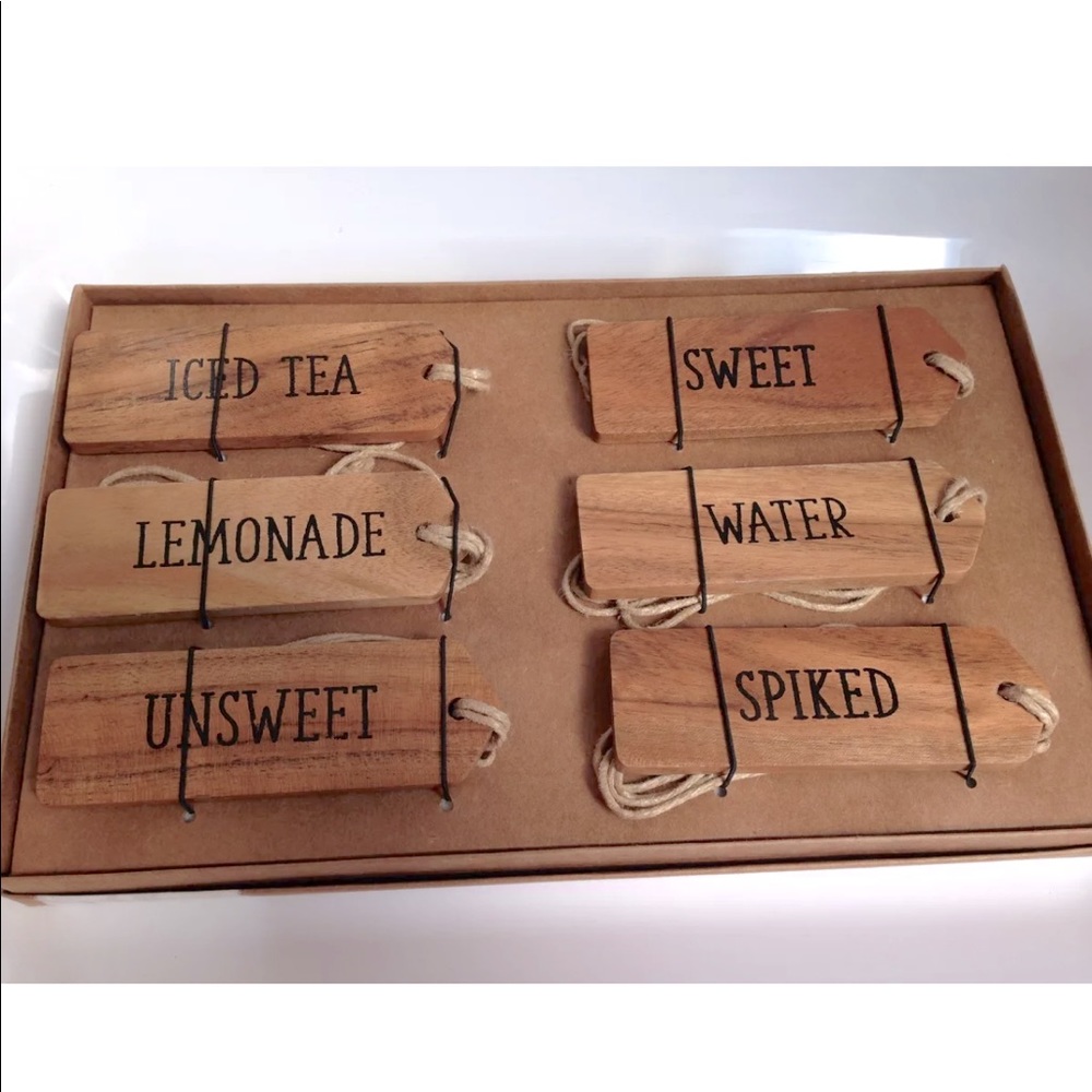 Wooden Drink Dispenser ID Tags Party Decor NEW IN BOX